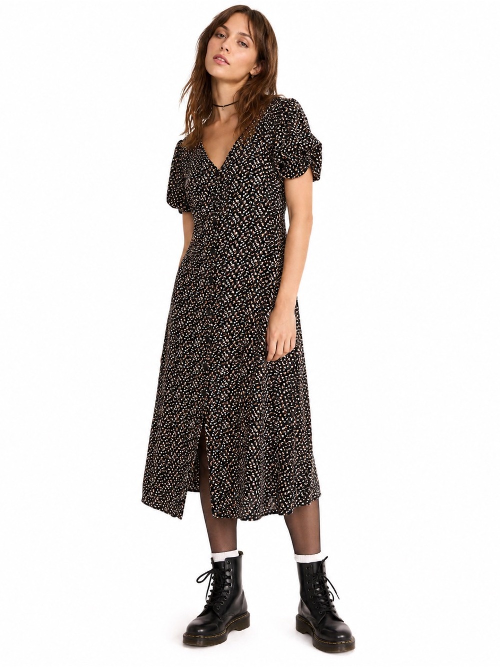 MADEWELL Adorable Ditsy Bubble Sleeve Floral Midi Dress Size XS